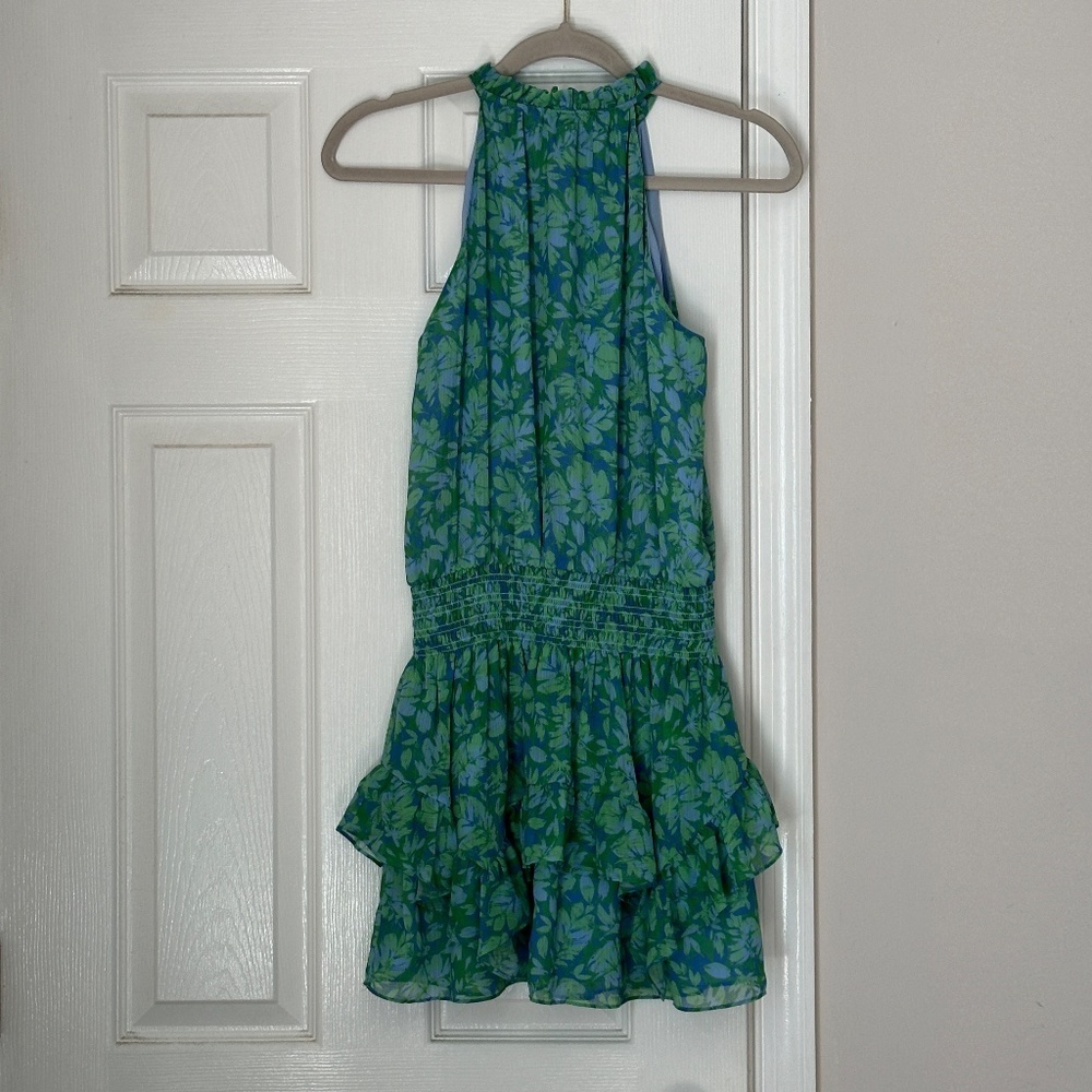 Women Ramy Brook Rylee Ruffle Style Mini Dress Halter Smocked Lined Size 00 - Picture 7 of 10